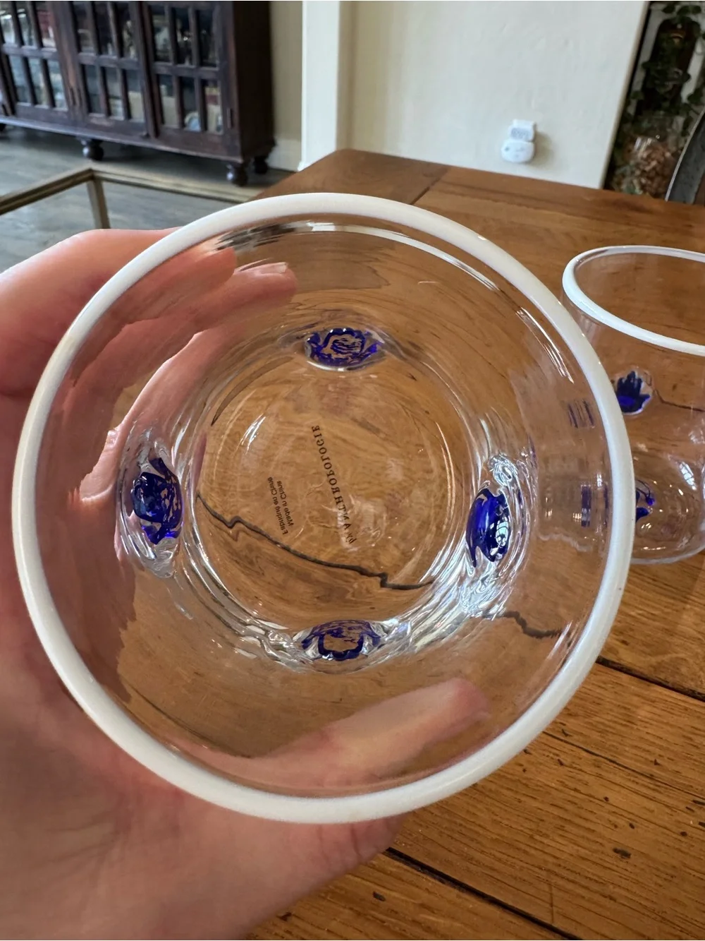 NWT Pair of Anthropologie Clear Juice Glass with Blue Hamsa Motifs